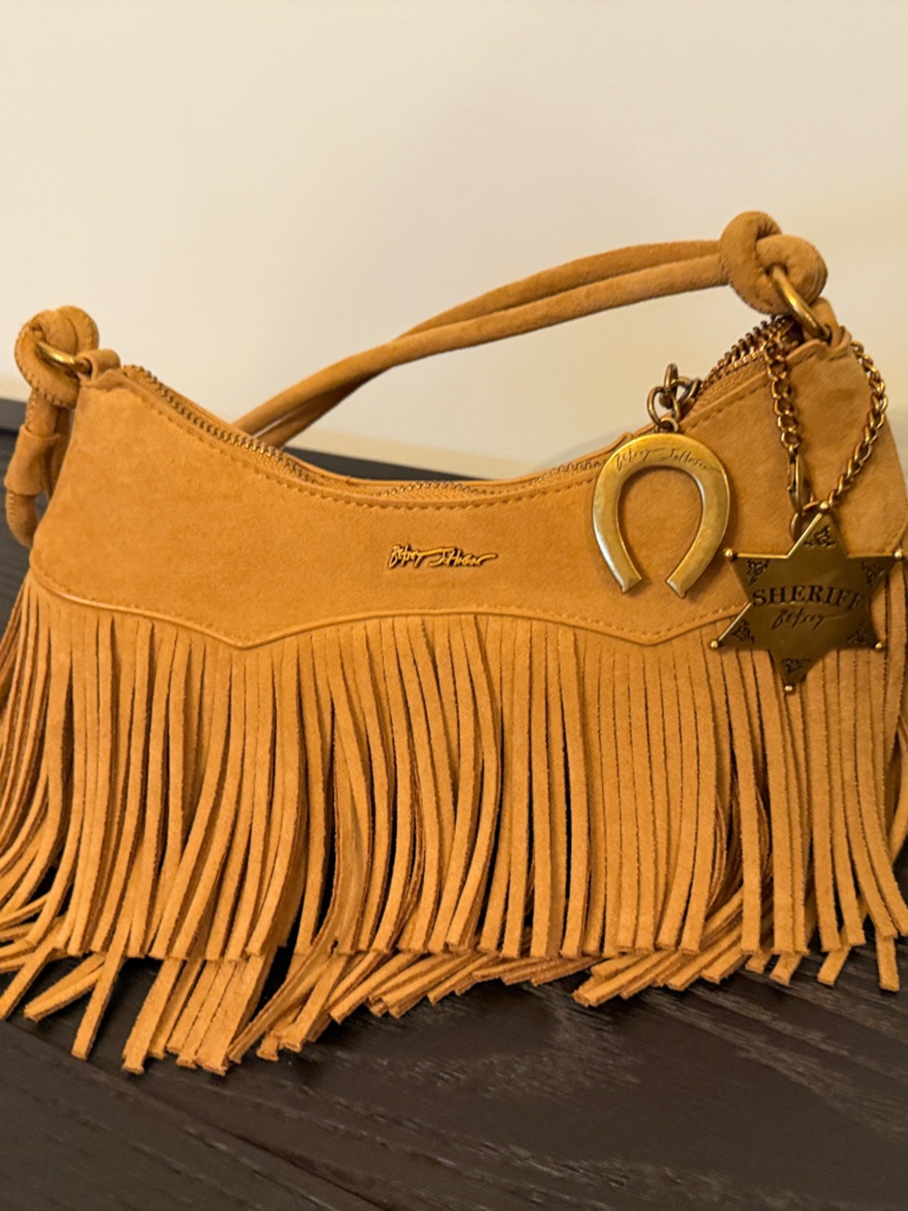 Betsey Johnson Tan Fringe Suede Shoulder Bag